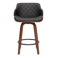 Tabouret De Bar Design Noir Et Bois Foncé H65 Cm LUCIEN