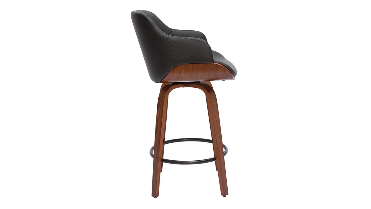 Tabouret De Bar Design Noir Et Bois Foncé H65 Cm LUCIEN 5 Tabouret De Bar Design Noir Et Bois Foncé H65 Cm LUCIEN – Image 3