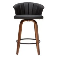 Tabouret De Bar Design Pivotant Noir Et Bois Foncé H65cm ALBIN