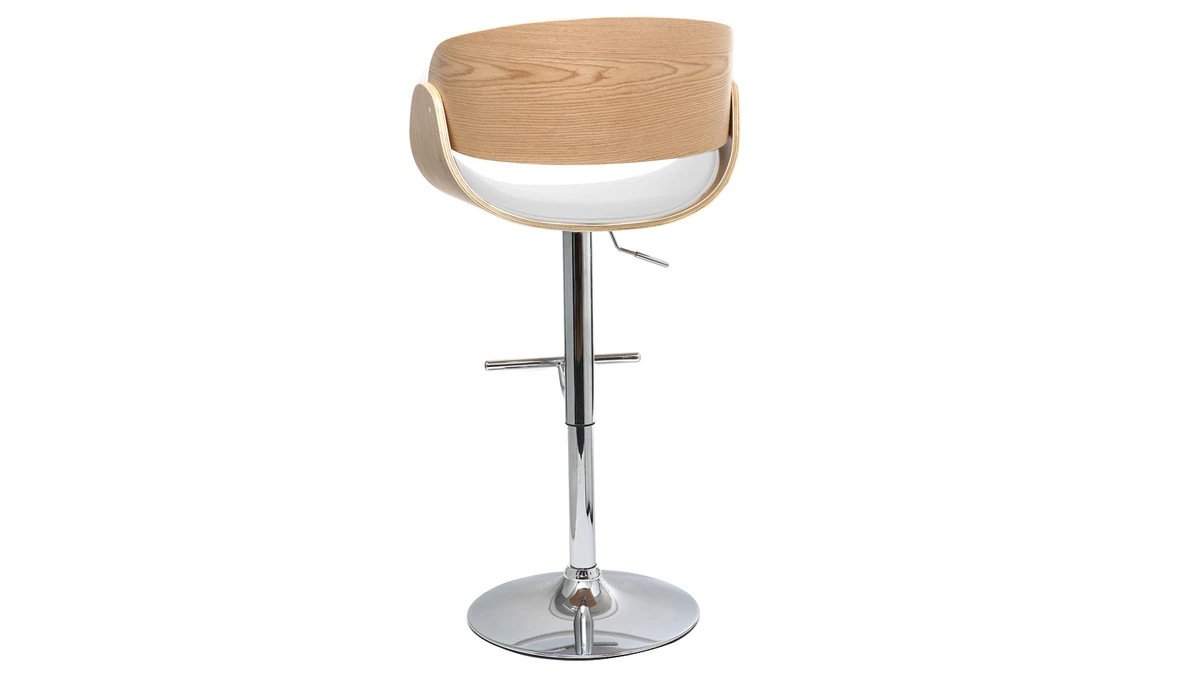 Tabouret De Bar Design Réglable Blanc Et Bois Clair BENT 5 Tabouret De Bar Design Réglable Blanc Et Bois Clair BENT – Image 3