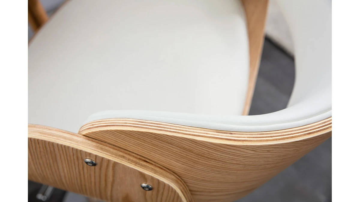 Tabouret De Bar Design Réglable Blanc Et Bois Clair BENT 7 Tabouret De Bar Design Réglable Blanc Et Bois Clair BENT – Image 5