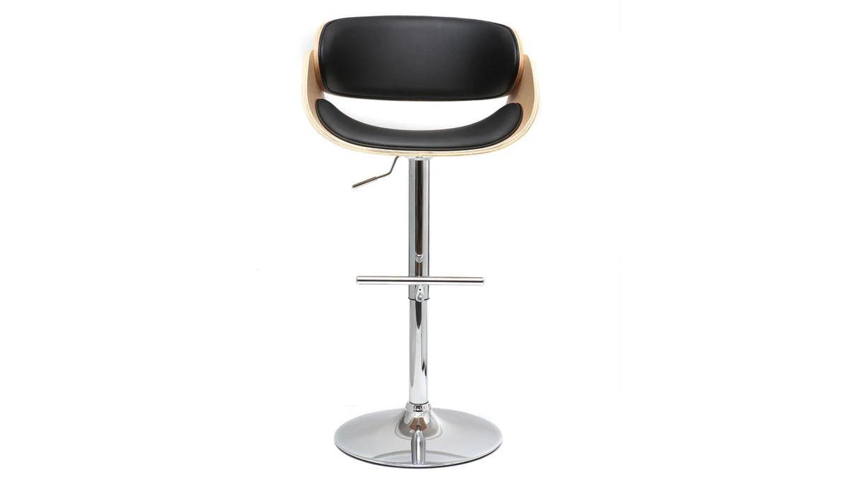 Tabouret De Bar Design Réglable Noir Et Bois Clair BENT 3 Tabouret De Bar Design Réglable Noir Et Bois Clair BENT