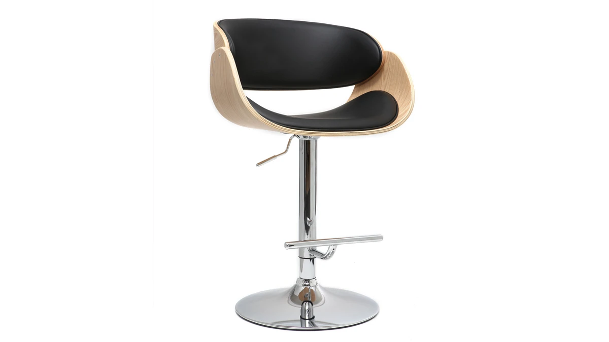 Tabouret De Bar Design Réglable Noir Et Bois Clair BENT 5 Tabouret De Bar Design Réglable Noir Et Bois Clair BENT – Image 3