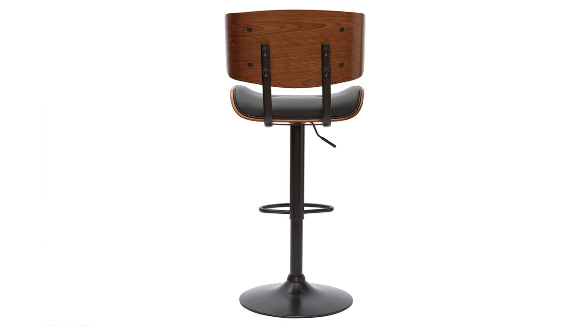 Tabouret De Bar Design Réglable Noir Et Bois Foncé BASILE 6 Tabouret De Bar Design Réglable Noir Et Bois Foncé BASILE – Image 4
