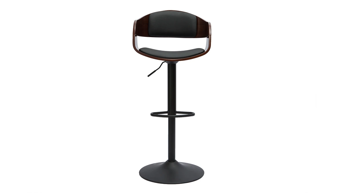 Tabouret De Bar Design Réglable Noir Et Bois Foncé EUSTACHE 3 Tabouret De Bar Design Réglable Noir Et Bois Foncé EUSTACHE