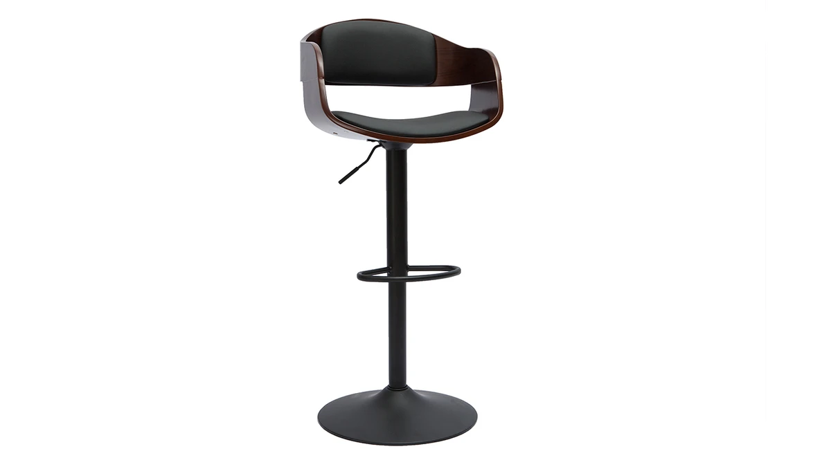 Tabouret De Bar Design Réglable Noir Et Bois Foncé EUSTACHE 4 Tabouret De Bar Design Réglable Noir Et Bois Foncé EUSTACHE – Image 2