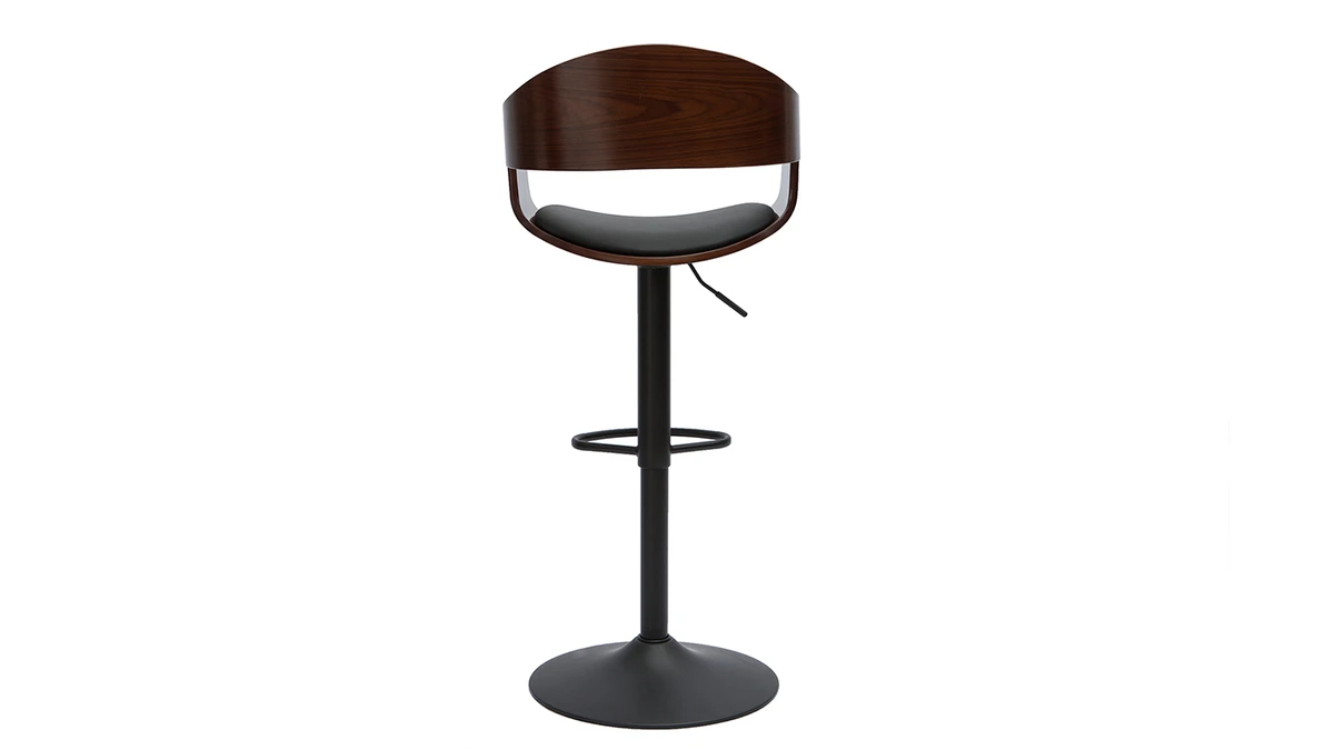 Tabouret De Bar Design Réglable Noir Et Bois Foncé EUSTACHE 6 Tabouret De Bar Design Réglable Noir Et Bois Foncé EUSTACHE – Image 4