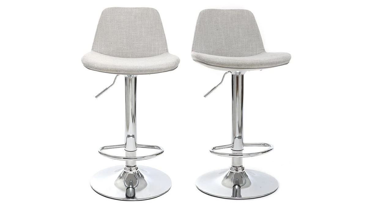Tabouret De Bar Design Tissu Gris Clair Lot De 2 ZACK 3 Tabouret De Bar Design Tissu Gris Clair Lot De 2 ZACK