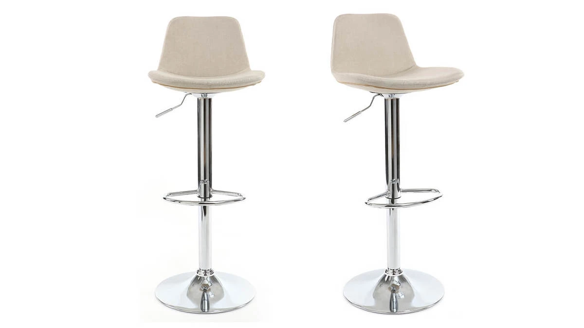 Tabouret De Bar Design Tissu Naturel Lot De 2 ZACK 3 Tabouret De Bar Design Tissu Naturel Lot De 2 ZACK