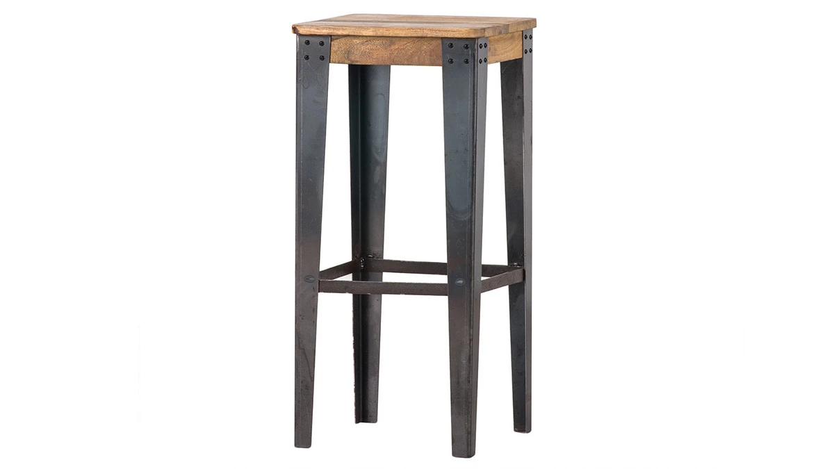 Tabouret De Bar Industriel Acier Et Manguier Massif H75 Cm MADISON 4 Tabouret De Bar Industriel Acier Et Manguier Massif H75 Cm MADISON – Image 2