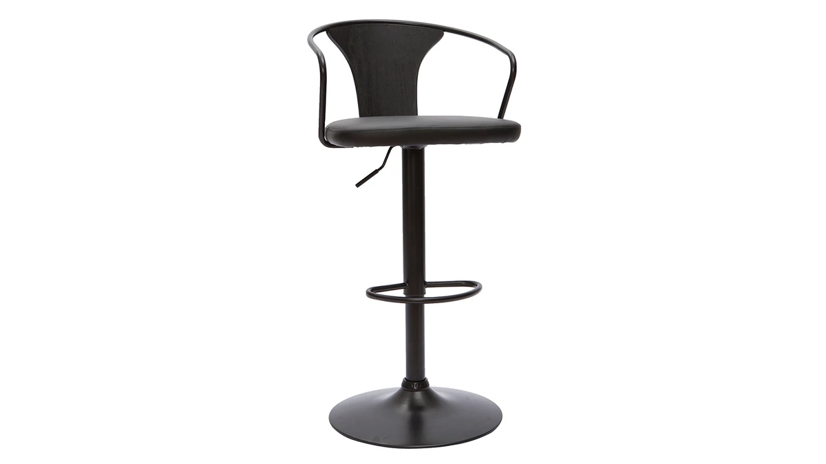 Tabouret De Bar Industriel Réglable Noir BECKETT 4 Tabouret De Bar Industriel Réglable Noir BECKETT – Image 2