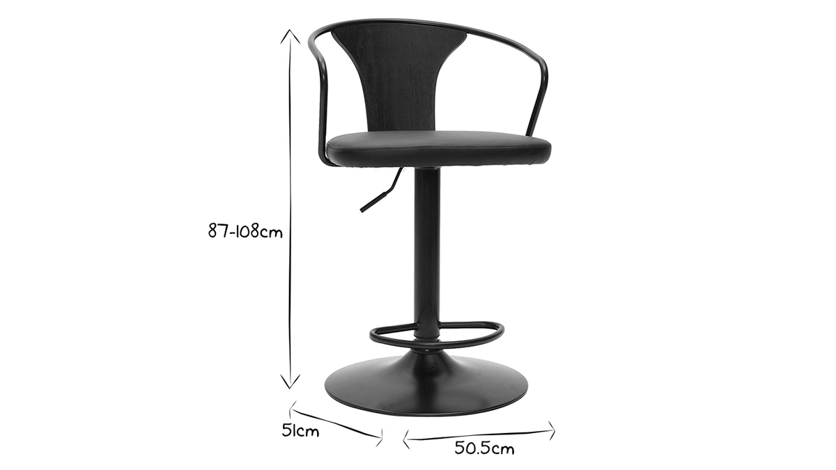 Tabouret De Bar Industriel Réglable Noir BECKETT 9 Tabouret De Bar Industriel Réglable Noir BECKETT – Image 7