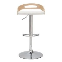 Tabouret De Bar Réglable Design Bois Clair Et Polyuréthane Blanc MANO