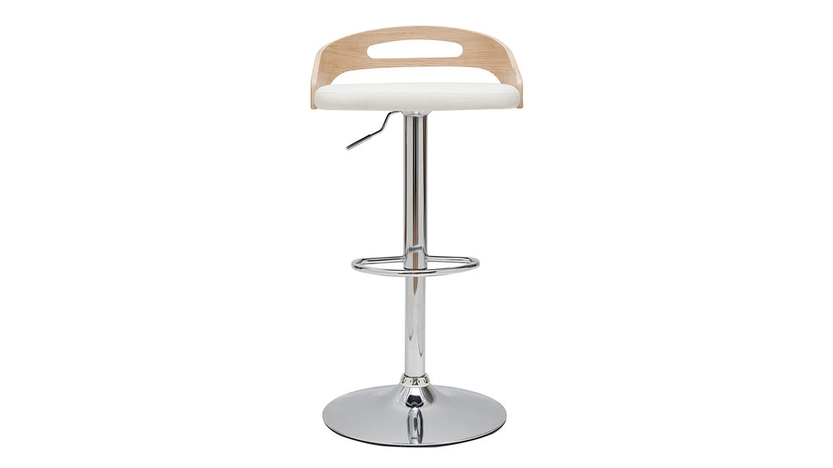 Tabouret De Bar Réglable Design Bois Clair Et Polyuréthane Blanc MANO 3 Tabouret De Bar Réglable Design Bois Clair Et Polyuréthane Blanc MANO