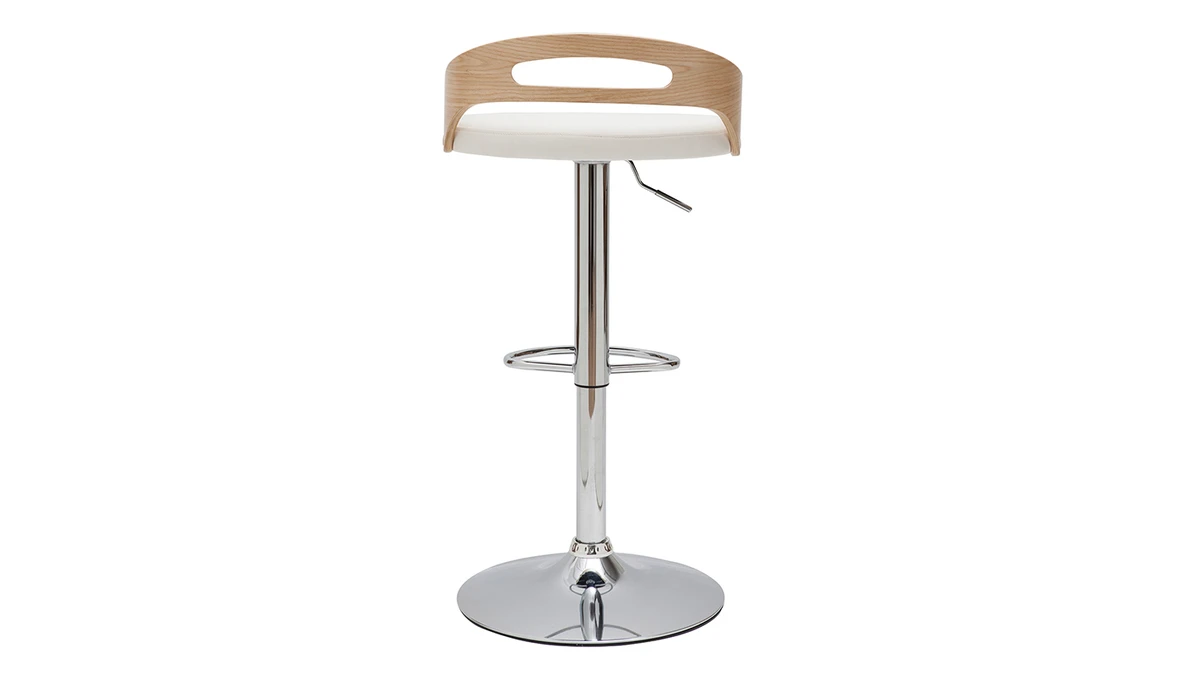 Tabouret De Bar Réglable Design Bois Clair Et Polyuréthane Blanc MANO 6 Tabouret De Bar Réglable Design Bois Clair Et Polyuréthane Blanc MANO – Image 4