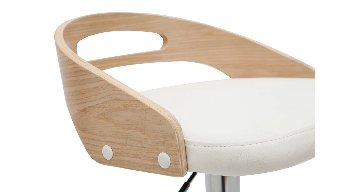 Tabouret De Bar Réglable Design Bois Clair Et Polyuréthane Blanc MANO 7 Tabouret De Bar Réglable Design Bois Clair Et Polyuréthane Blanc MANO – Image 5