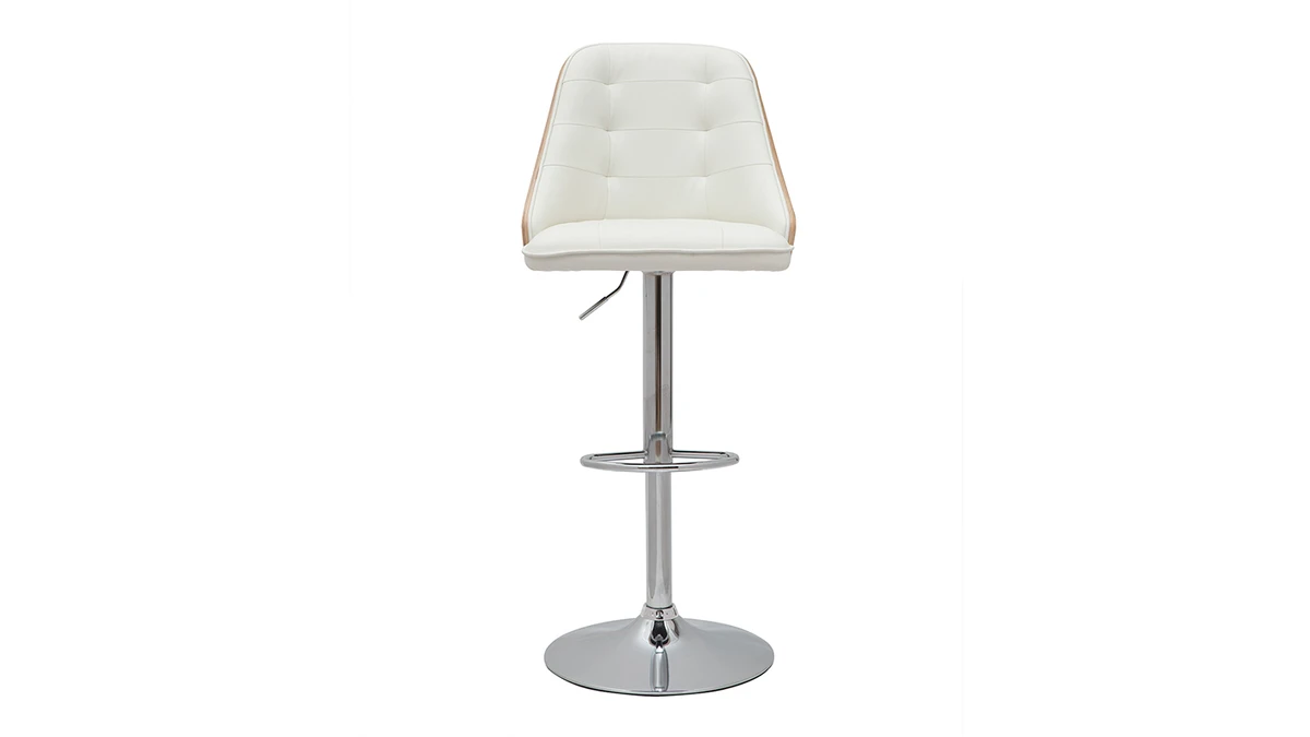 Tabouret De Bar Relevable Blanc Et Bois Clair FLUFFY 3 Tabouret De Bar Relevable Blanc Et Bois Clair FLUFFY