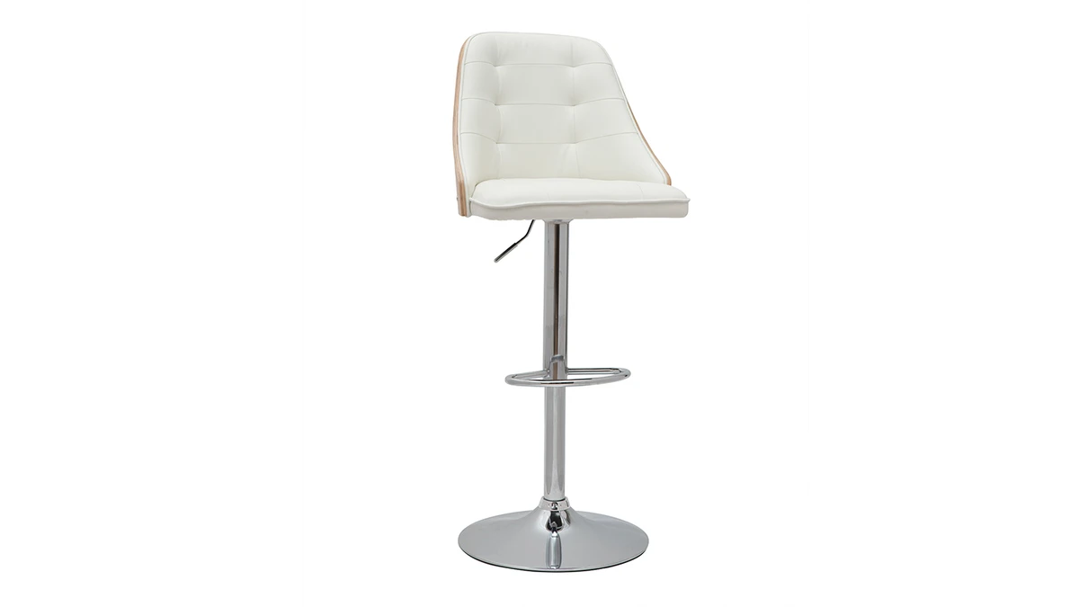 Tabouret De Bar Relevable Blanc Et Bois Clair FLUFFY 4 Tabouret De Bar Relevable Blanc Et Bois Clair FLUFFY – Image 2