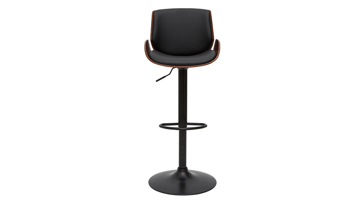 Tabouret De Bar Relevable Noir Et Bois Foncé VESPER 3 Tabouret De Bar Relevable Noir Et Bois Foncé VESPER