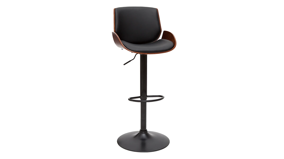 Tabouret De Bar Relevable Noir Et Bois Foncé VESPER 4 Tabouret De Bar Relevable Noir Et Bois Foncé VESPER – Image 2
