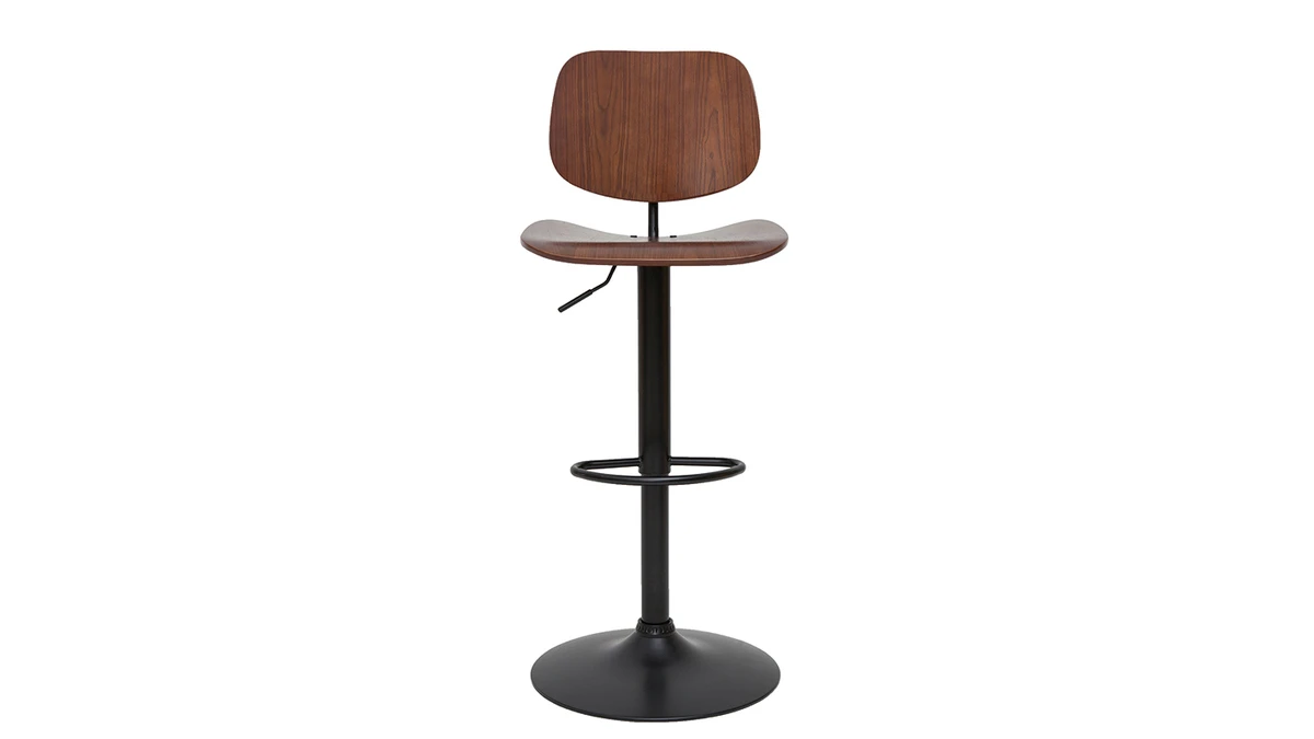 Tabouret De Bar Relevable Noyer Et Métal Noir TOBIAS 3 Tabouret De Bar Relevable Noyer Et Métal Noir TOBIAS