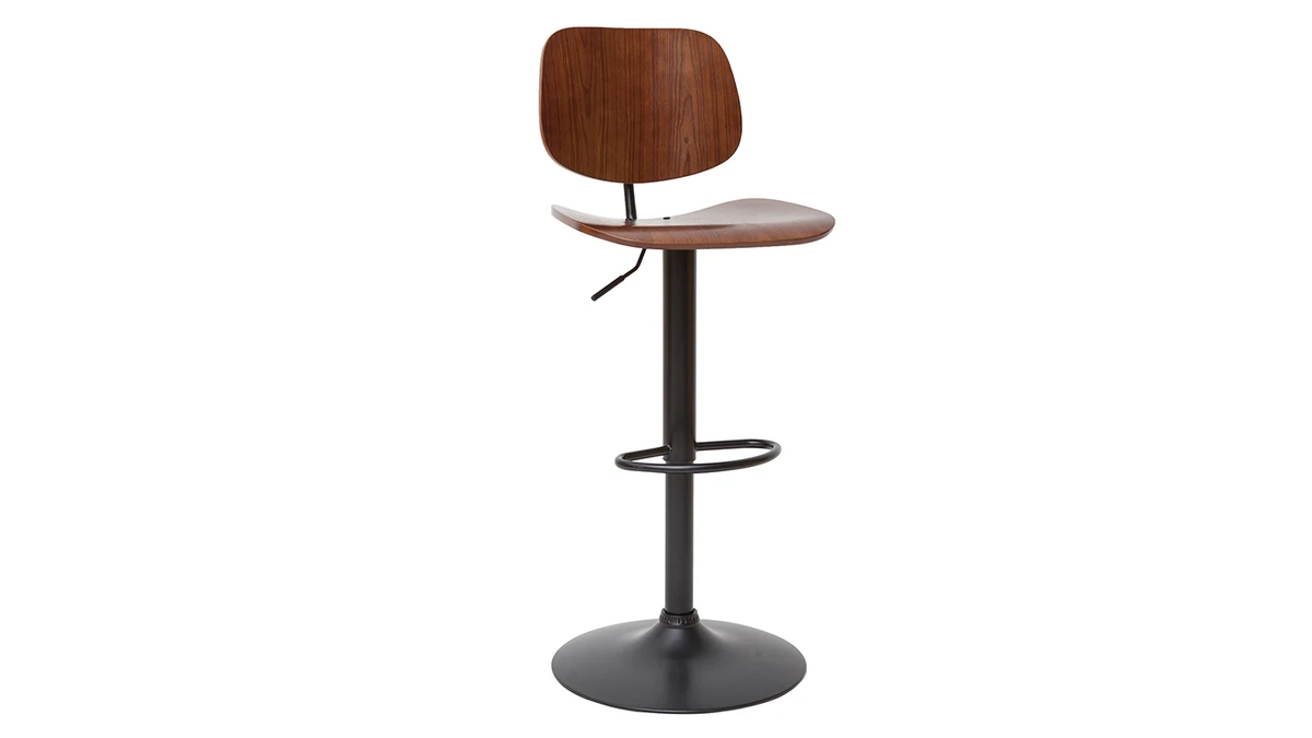 Tabouret De Bar Relevable Noyer Et Métal Noir TOBIAS 4 Tabouret De Bar Relevable Noyer Et Métal Noir TOBIAS – Image 2