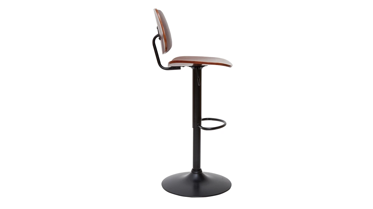 Tabouret De Bar Relevable Noyer Et Métal Noir TOBIAS 5 Tabouret De Bar Relevable Noyer Et Métal Noir TOBIAS – Image 3