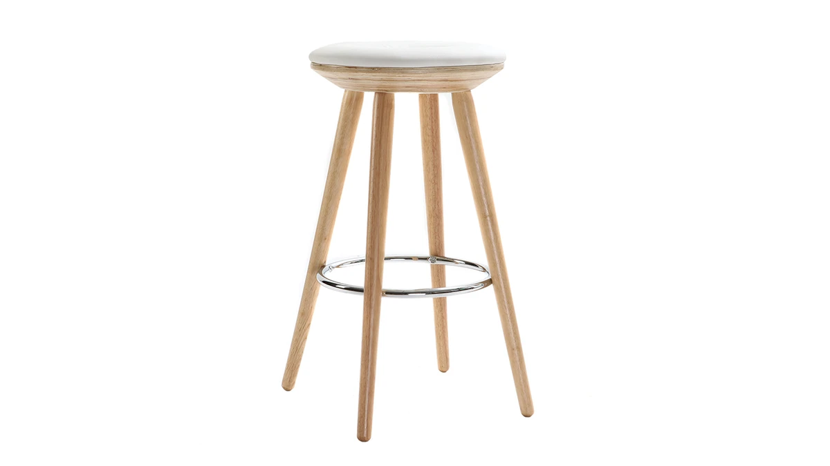 Tabouret De Bar Scandinave Blanc Et Bois Clair 65 Cm NORDECO 4 Tabouret De Bar Scandinave Blanc Et Bois Clair 65 Cm NORDECO – Image 2