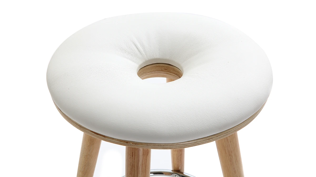 Tabouret De Bar Scandinave Blanc Et Bois Clair 65 Cm NORDECO 5 Tabouret De Bar Scandinave Blanc Et Bois Clair 65 Cm NORDECO – Image 3