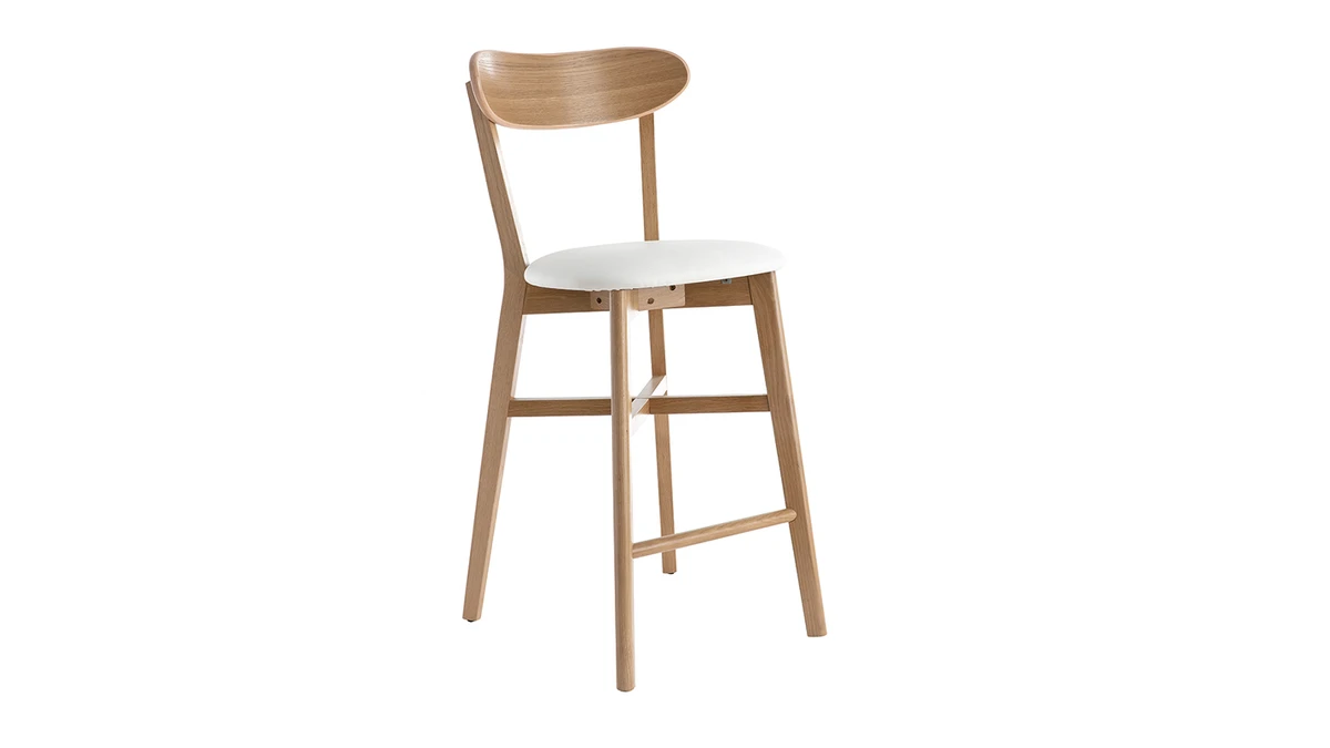 Tabouret De Bar Vintage Bois Clair Et Blanc H65 Cm DOVE 4 Tabouret De Bar Vintage Bois Clair Et Blanc H65 Cm DOVE â Image 2