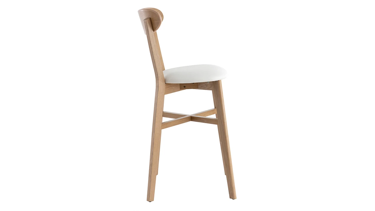 Tabouret De Bar Vintage Bois Clair Et Blanc H65 Cm DOVE 5 Tabouret De Bar Vintage Bois Clair Et Blanc H65 Cm DOVE â Image 3