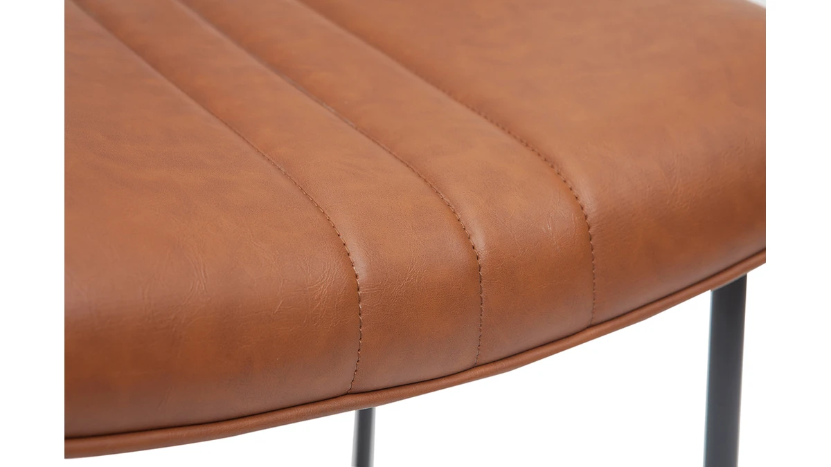 Tabouret De Bar Vintage Marron Clair Et Métal H65 Cm GOTHAM 7 Tabouret De Bar Vintage Marron Clair Et Métal H65 Cm GOTHAM – Image 5