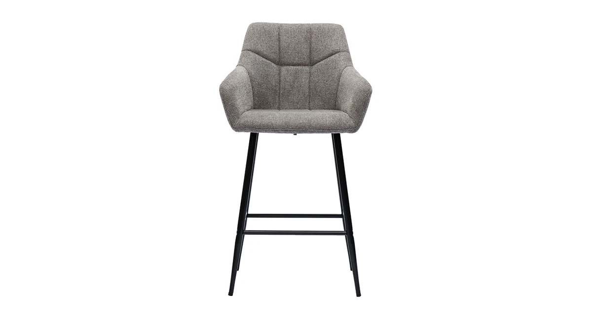 Tabourets De Bar Avec Sièges Matelassés En Tissu Effet Velours Texturé Gris Et Métal Noir H65 Cm (lot De 2) MONTERO 4 Tabourets De Bar Avec Sièges Matelassés En Tissu Effet Velours Texturé Gris Et Métal Noir H65 Cm (lot De 2) MONTERO – Image 2