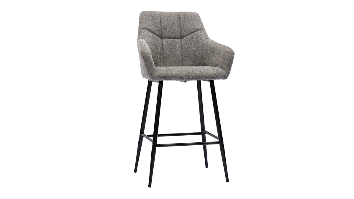 Tabourets De Bar Avec Sièges Matelassés En Tissu Effet Velours Texturé Gris Et Métal Noir H65 Cm (lot De 2) MONTERO 5 Tabourets De Bar Avec Sièges Matelassés En Tissu Effet Velours Texturé Gris Et Métal Noir H65 Cm (lot De 2) MONTERO – Image 3