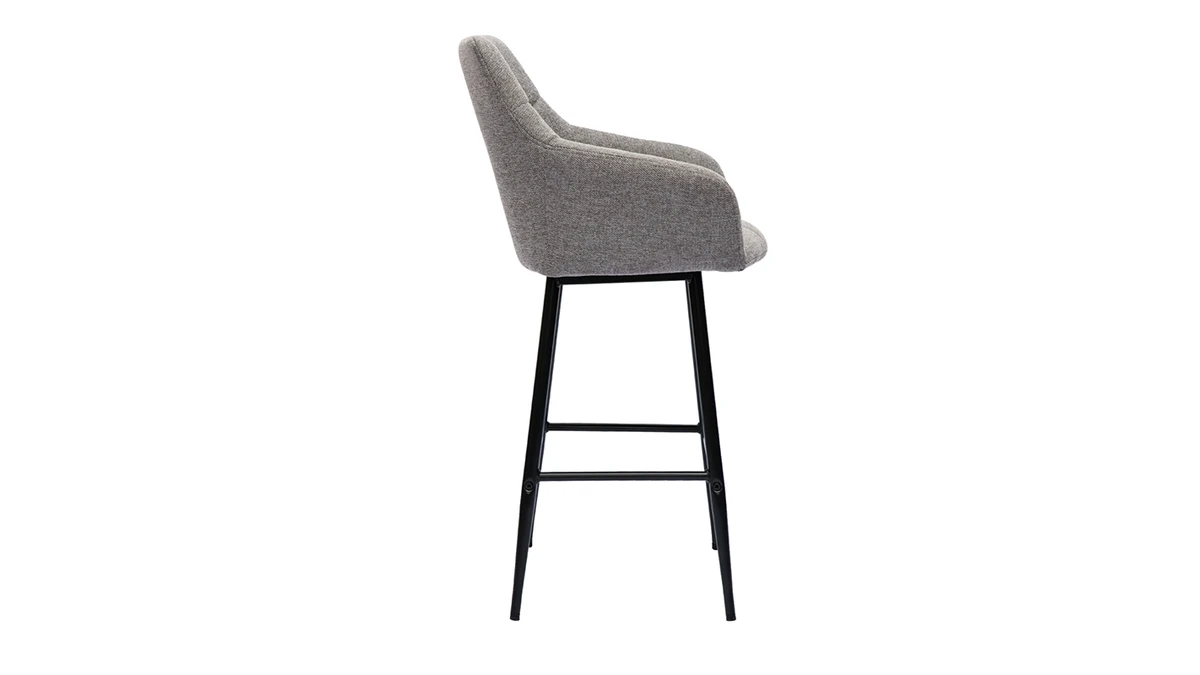 Tabourets De Bar Avec Sièges Matelassés En Tissu Effet Velours Texturé Gris Et Métal Noir H65 Cm (lot De 2) MONTERO 6 Tabourets De Bar Avec Sièges Matelassés En Tissu Effet Velours Texturé Gris Et Métal Noir H65 Cm (lot De 2) MONTERO – Image 4