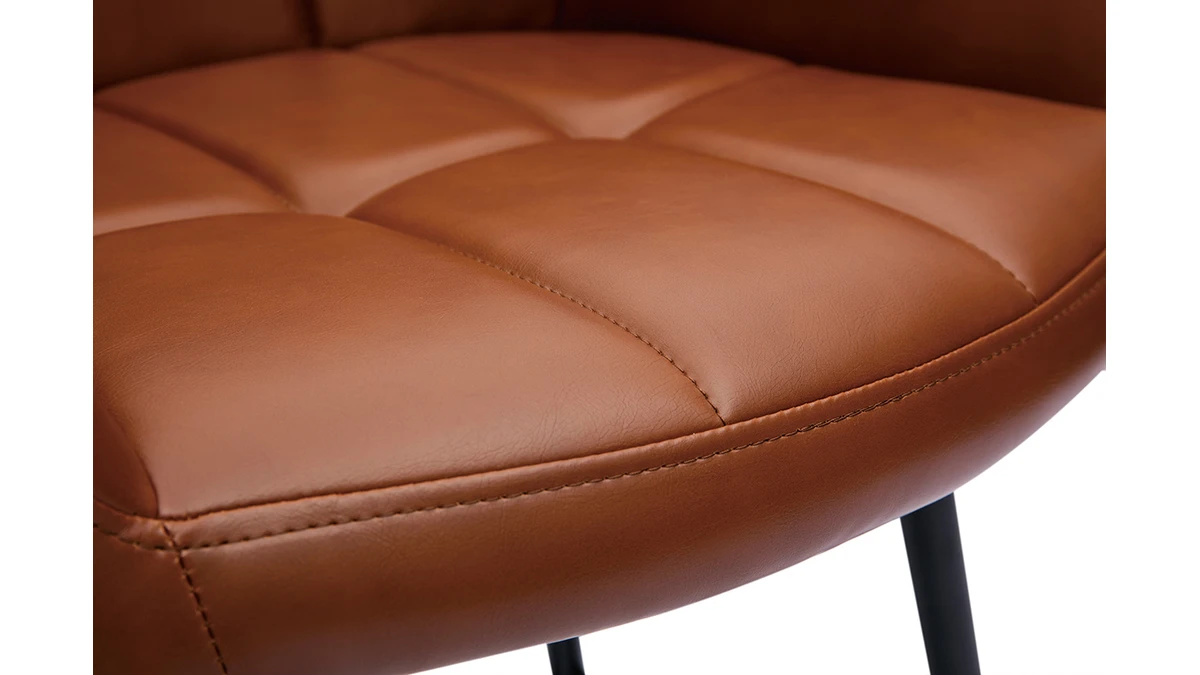 Tabourets De Bar Avec Sièges Matelassés Marron Et Métal Noir H65 Cm (lot De 2) MONTERO 8 Tabourets De Bar Avec Sièges Matelassés Marron Et Métal Noir H65 Cm (lot De 2) MONTERO – Image 6