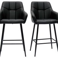 Tabourets De Bar Avec Sièges Matelassés Noirs Et Métal Noir H65 Cm (lot De 2) MONTERO