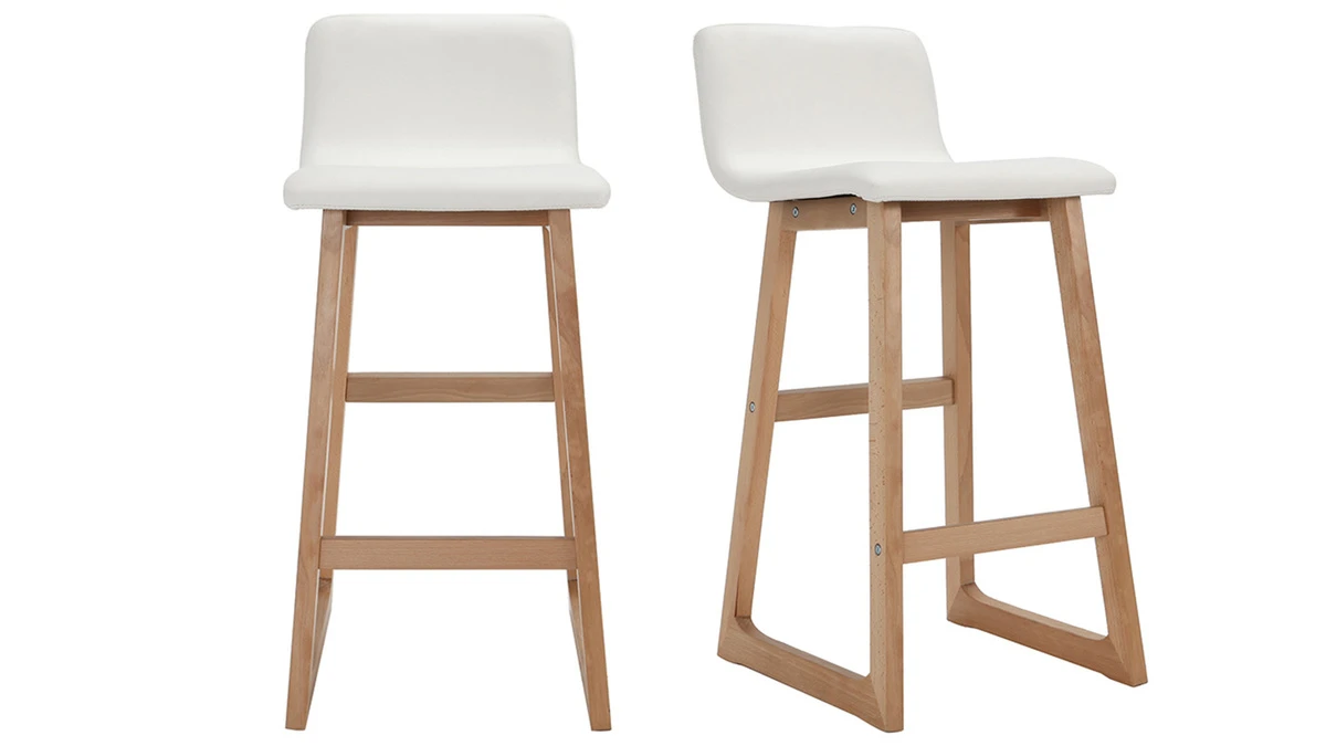 Tabourets De Bar Bois Clair Et Blanc 65 Cm (lot De 2) OSAKA 3 Tabourets De Bar Bois Clair Et Blanc 65 Cm (lot De 2) OSAKA