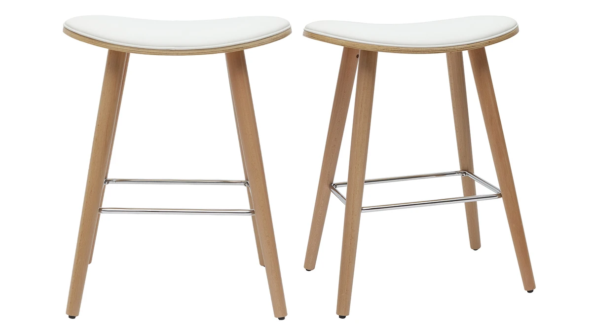 Tabourets De Bar Bois Clair Et Blanc H65 Cm (lot De 2) MEADOW 3 Tabourets De Bar Bois Clair Et Blanc H65 Cm (lot De 2) MEADOW