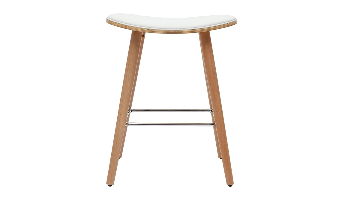 Tabourets De Bar Bois Clair Et Blanc H65 Cm (lot De 2) MEADOW 4 Tabourets De Bar Bois Clair Et Blanc H65 Cm (lot De 2) MEADOW – Image 2