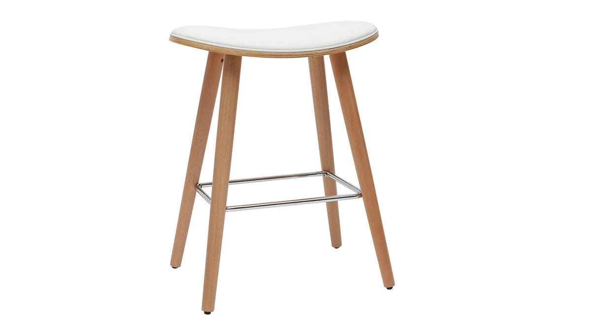 Tabourets De Bar Bois Clair Et Blanc H65 Cm (lot De 2) MEADOW 5 Tabourets De Bar Bois Clair Et Blanc H65 Cm (lot De 2) MEADOW – Image 3