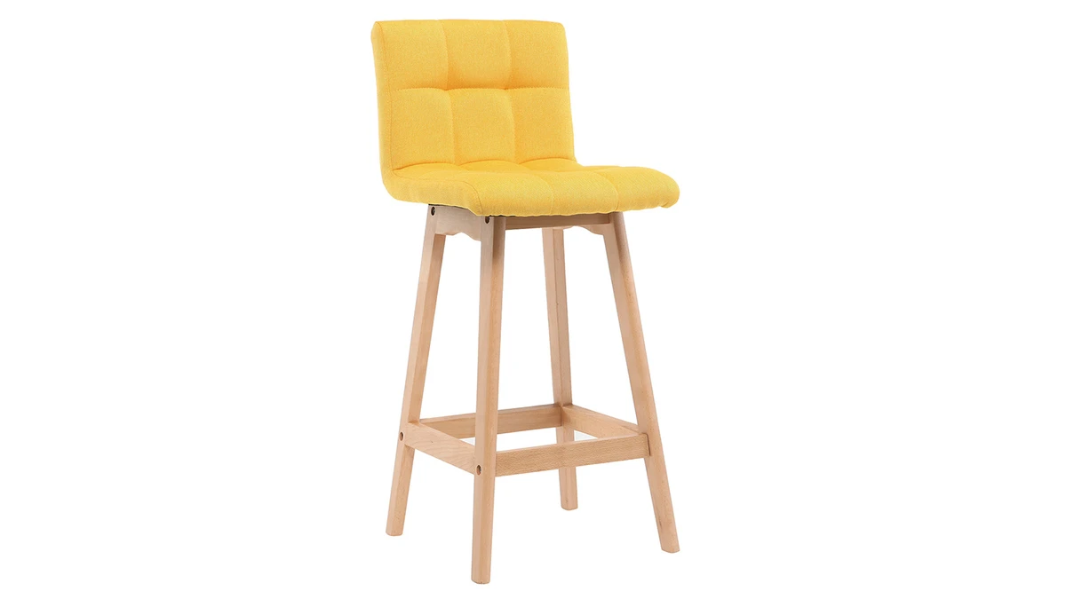 Tabourets De Bar Bois Et Jaune H65 Cm (lot De 2) KLARIS 5 Tabourets De Bar Bois Et Jaune H65 Cm (lot De 2) KLARIS – Image 3