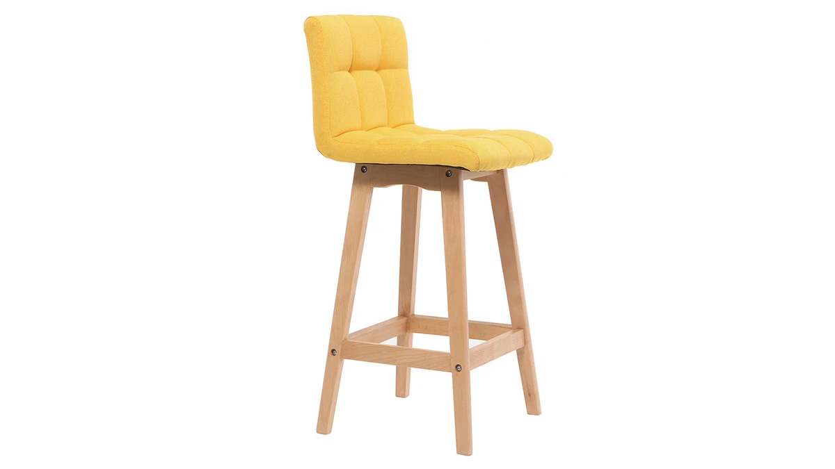 Tabourets De Bar Bois Et Jaune H65 Cm (lot De 2) KLARIS 6 Tabourets De Bar Bois Et Jaune H65 Cm (lot De 2) KLARIS – Image 4