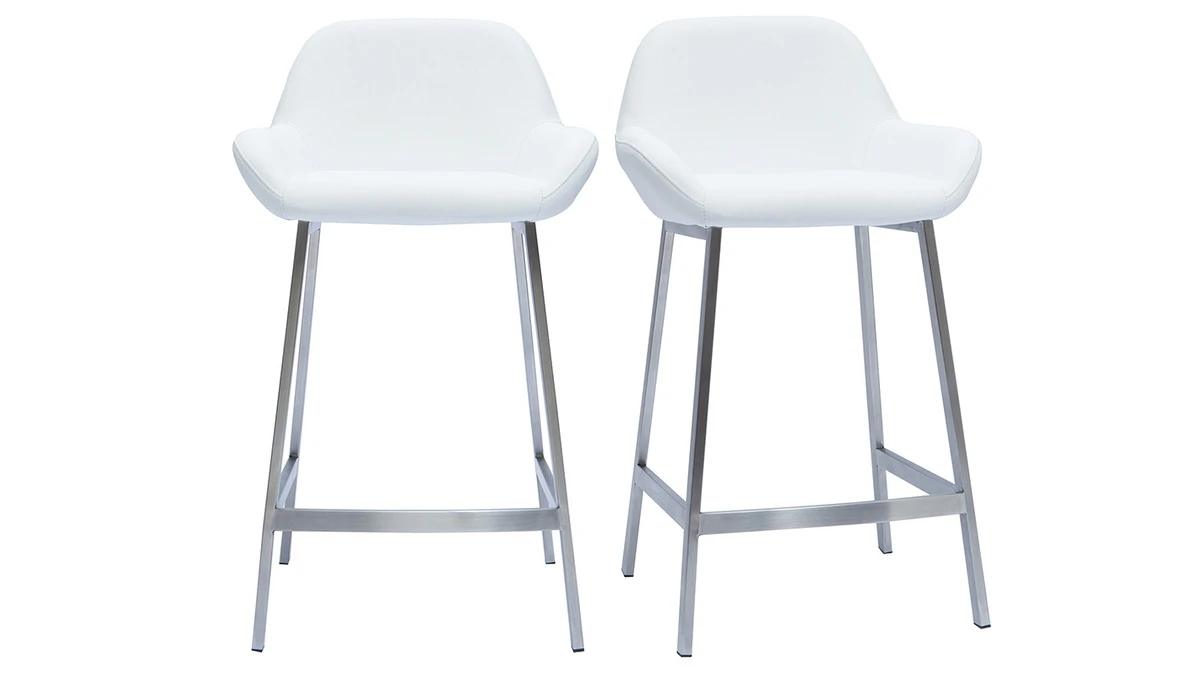 Tabourets De Bar Design Blancs Et Pieds Métal (lot De 2) RINGER 3 Tabourets De Bar Design Blancs Et Pieds Métal (lot De 2) RINGER