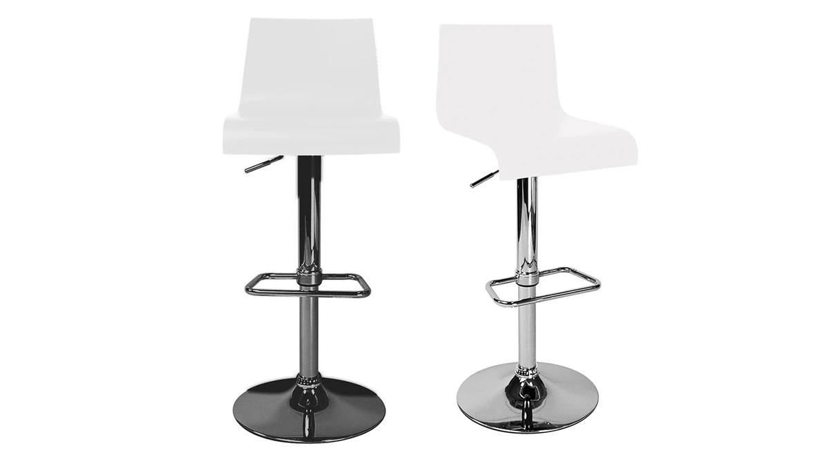 Tabourets De Bar Design Blancs (lot De 2) NEWSURF 3 Tabourets De Bar Design Blancs (lot De 2) NEWSURF