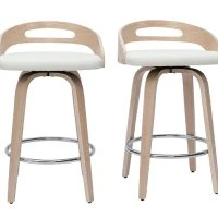 Tabourets De Bar Design Bois Clair Et Polyuréthane Blanc 65cm (lot De 2) MANO