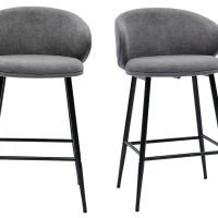 Tabourets De Bar Design En Tissu Effet Velours Gris Et Métal Noir (lot De 2) ROSALIE