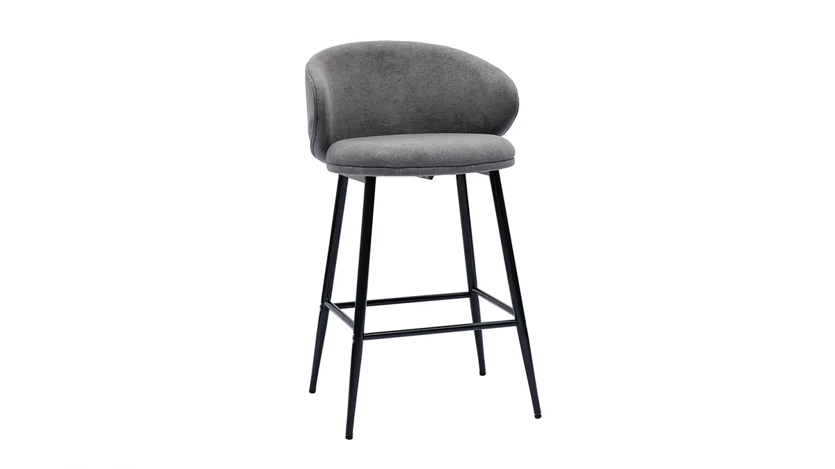 Tabourets De Bar Design En Tissu Effet Velours Gris Et Métal Noir (lot De 2) ROSALIE 5 Tabourets De Bar Design En Tissu Effet Velours Gris Et Métal Noir (lot De 2) ROSALIE – Image 3