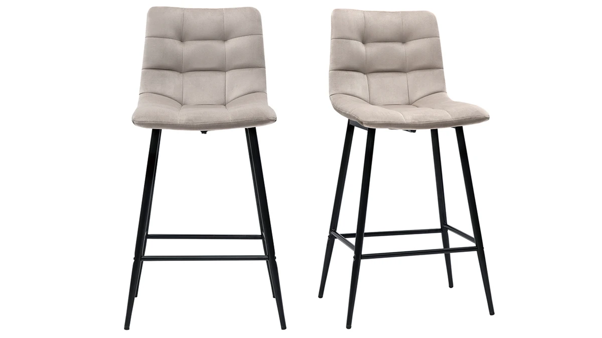 Tabourets De Bar Design En Velours Taupe H65 Cm (lot De 2) MAXWELL 3 Tabourets De Bar Design En Velours Taupe H65 Cm (lot De 2) MAXWELL