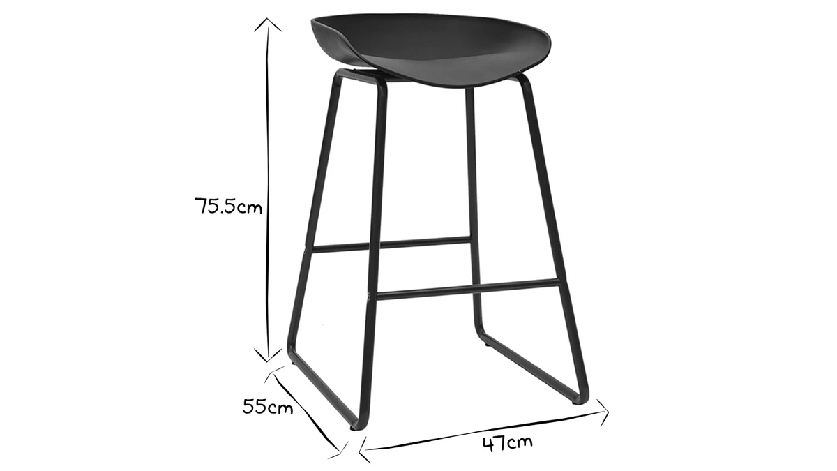 Tabourets De Bar Design Noirs H65 Cm (lot De 2) PEBBLE 9 Tabourets De Bar Design Noirs H65 Cm (lot De 2) PEBBLE – Image 7